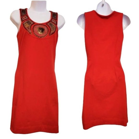 Boston Proper Dresses & Skirts - Boston Proper Red Bodycon Dress Size 4 Womens Sleeveless Beaded Neck Detail
